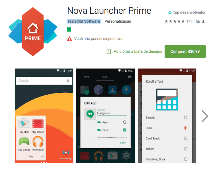Nova Launcher Prime por R$099