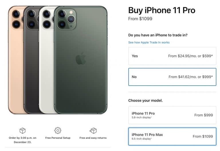 preço do iphone 11 pro max nos estados unidos